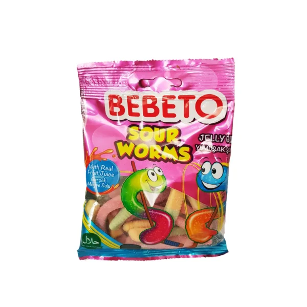 Żelki dżdżownice kwaśne Sour Worms 80g BEBETO
